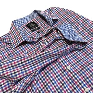 Savile Row Company Non Iron Slim Fit Gingham Check Dress Shirt Mens 17 1/2 34 35